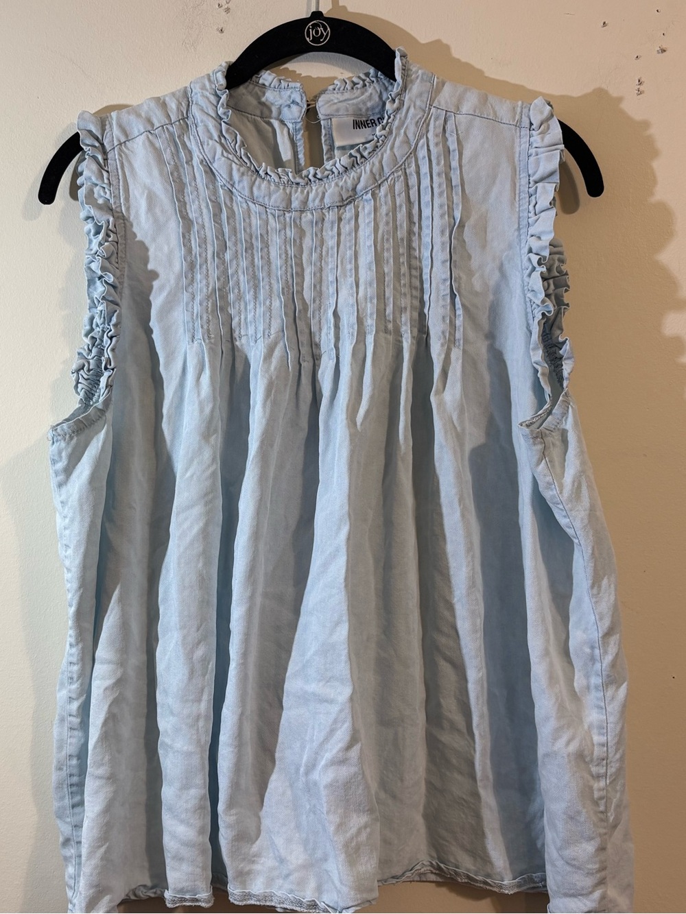 Inner Circle Denim Swing Tank large Ruffle Trim Pleated Western Feminine Flowy